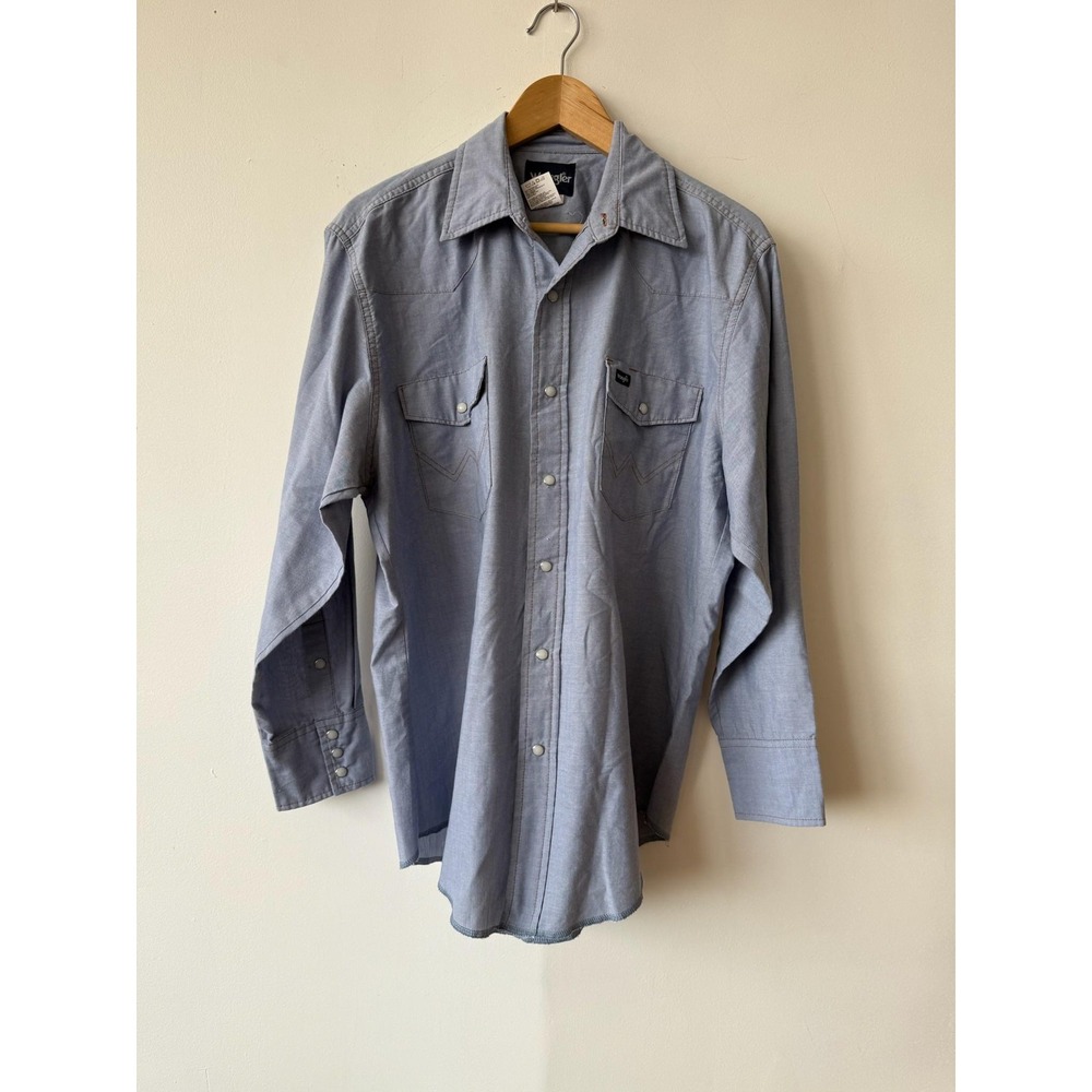 Vintage 90s Wrangler Shirt Mens Large Gray Long Sleeve Western Pearl Snap Cowboy